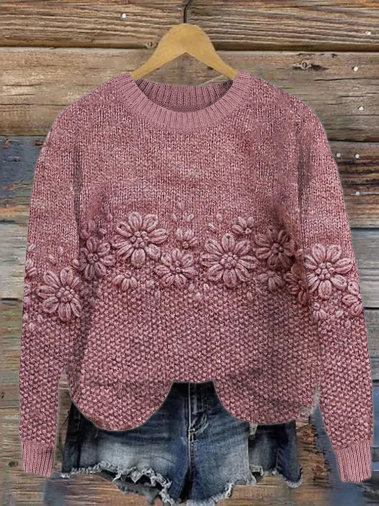 Strickpullover aus floralem Jacquard mit Gänseblümchen-Muster