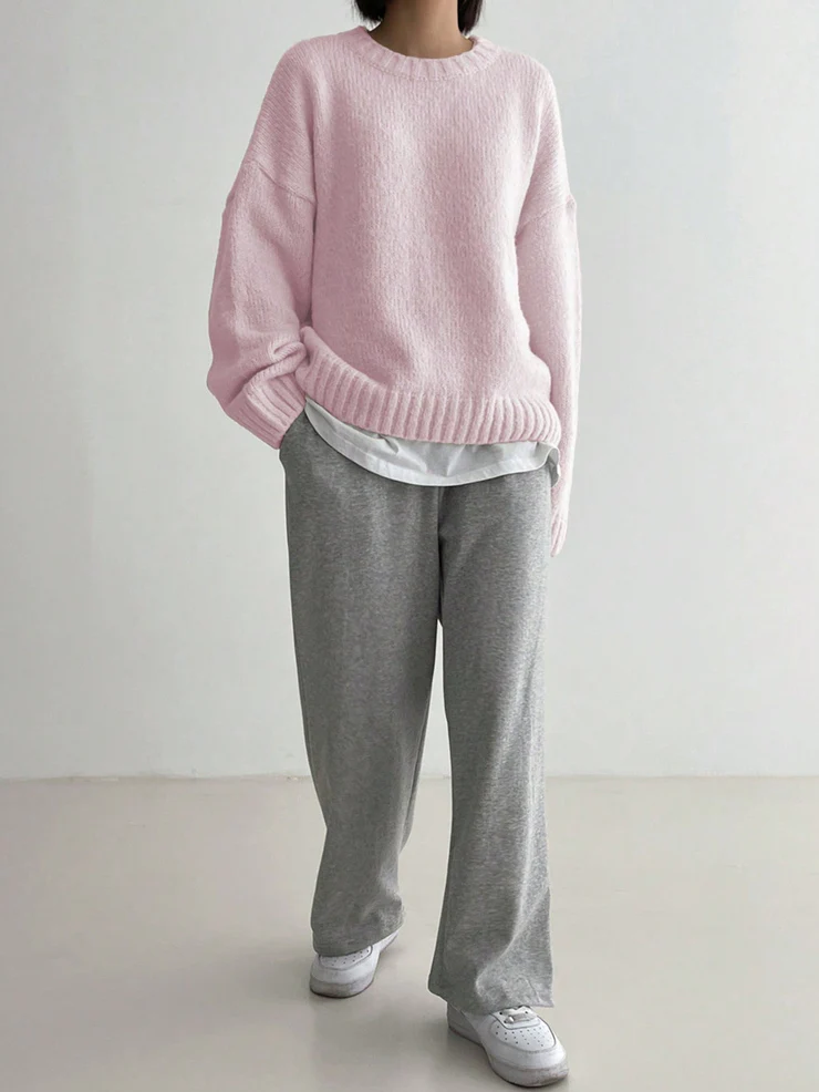 Rosa Pullover mit langen Ärmeln und Rundhalsausschnitt