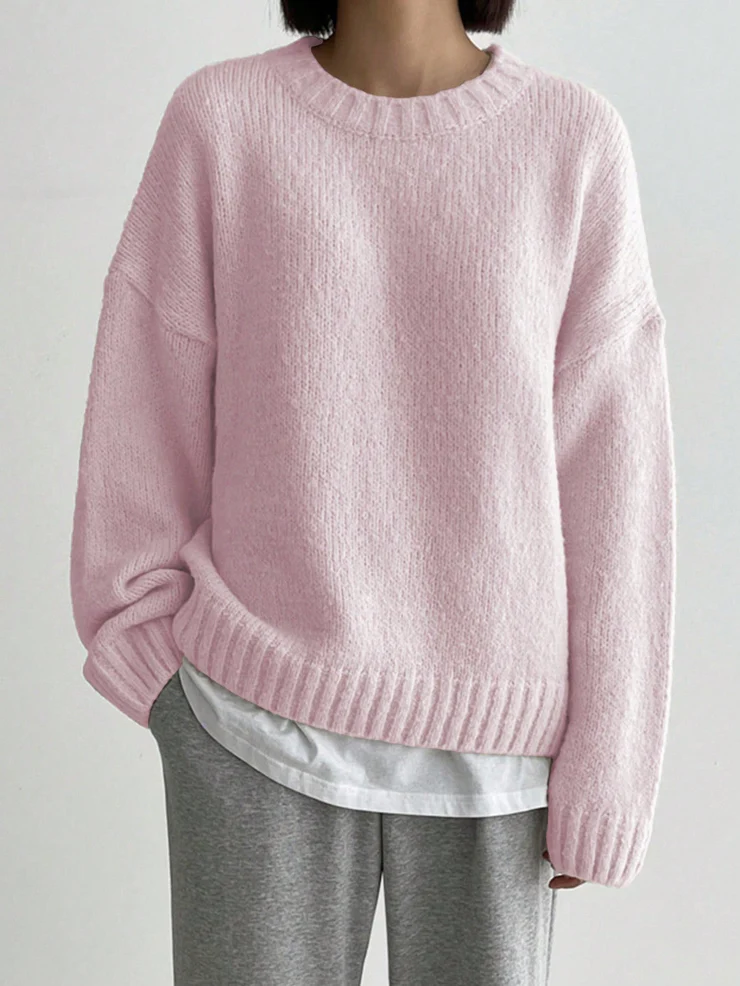 Rosa Pullover mit langen Ärmeln und Rundhalsausschnitt