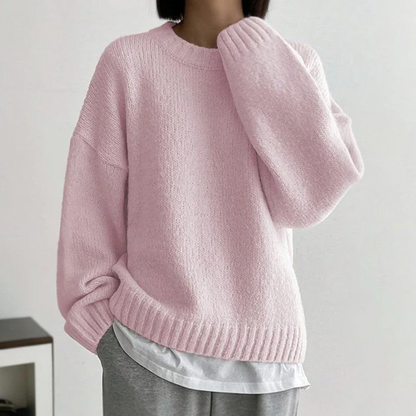 Rosa Pullover mit langen Ärmeln und Rundhalsausschnitt