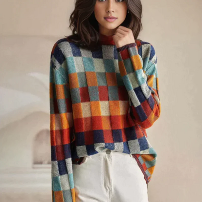 Kaschmir Rollkragenpullover mit Patchwork-Design