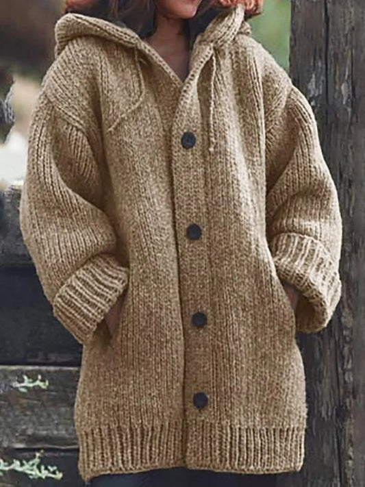 Neue Strickjacke mit Knopfleiste und Kapuze