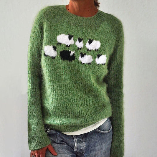 Grüner Langarm-Pullover mit Print