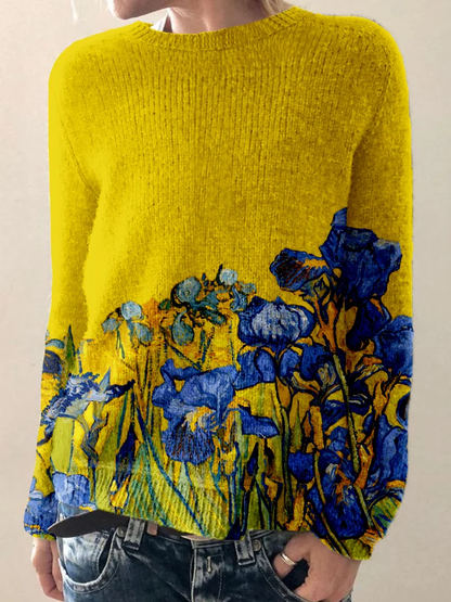 Kunstinspirierter grafischer Iris-Pullover aus edlem Material