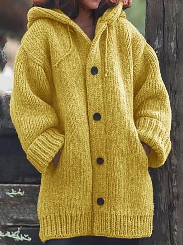 Neue Strickjacke mit Knopfleiste und Kapuze