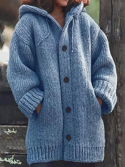 Neue Strickjacke mit Knopfleiste und Kapuze