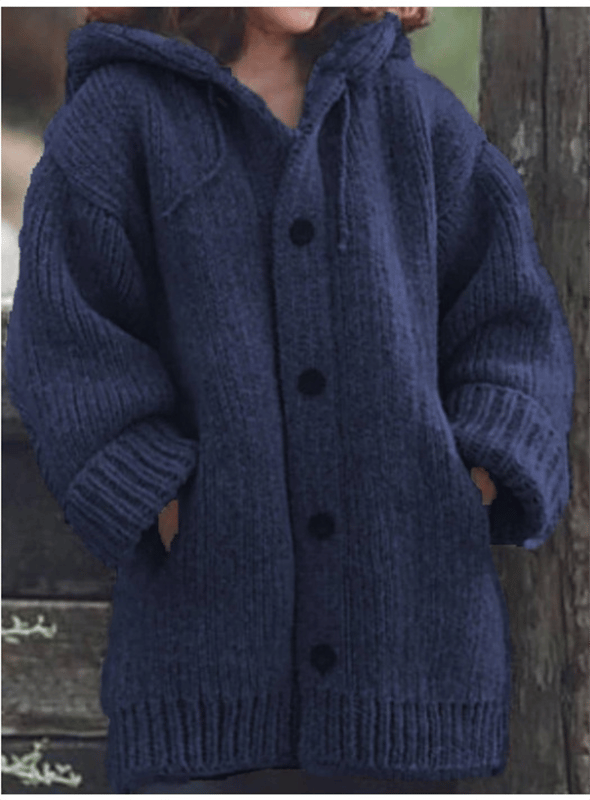 Neue Strickjacke mit Knopfleiste und Kapuze