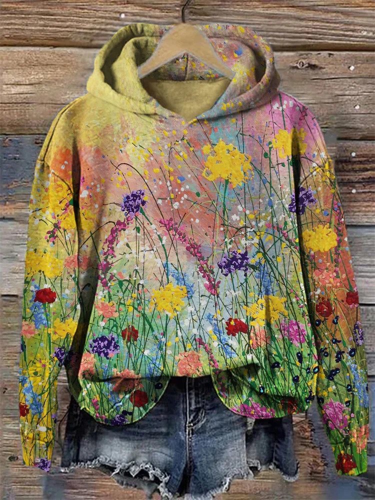 Ölgemälde Blumen Kunst Kapuzenpullover Gemütlich